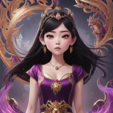 there is a 18 years old in a purple dress holding a dragon, wlop and ross tran, ross tran 8 k, fantasy art style, chengwei pan o...