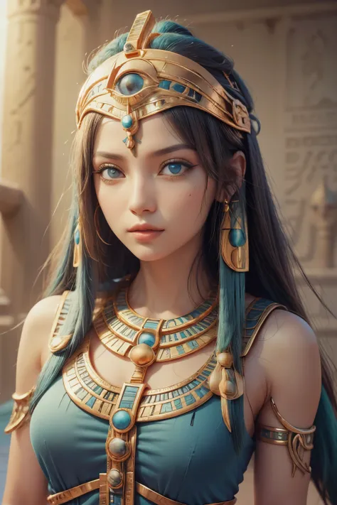 egyptian goddess wearing the eye of horus as an accessory on her right eye