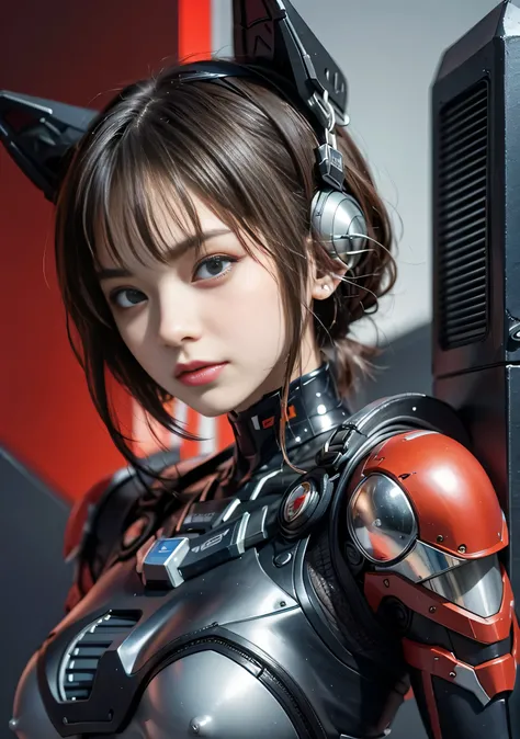 (RAW quality:1.4), Textured skin, Short Hair, Super detailed, Attention to detail, high quality, 最high quality, High resolution, 1080p, hard disk, young, beautiful,(cyborg),beautifulcyborgwoman,Mecha Cyborg Girl,Battle Mode,Girl with a mechanical body, Emb...