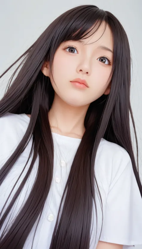 (Japanese cartoons),(Lovely)(masterpiece), (best quality),1 Girl,Upper Body,(double exposure:1.2),(Simple background:1), (angle),(dynamic angle),Messy long hair,(Low contrast),(Flat Color:0.7)