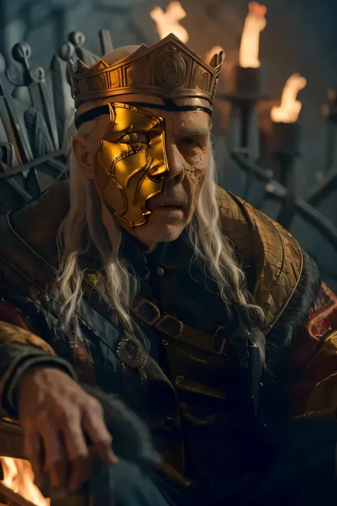 (masterpiece, best quality:1.2), (((1 man, male))), (((cinematic epic poster))) of sick viserys ,((old man 80 years old)), ((hot...