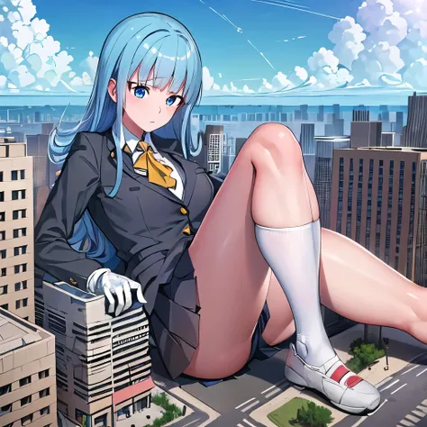 giantess,business suit, Only one girl, Lying down, ((Super huge high school girl bigger than a island)), Pleasure, Trying to crush a miniature metropolis, blue eyes, ((destroyed city)),, erect nipples,  Long legs, , No chest leakage, crash city, tiny city,...