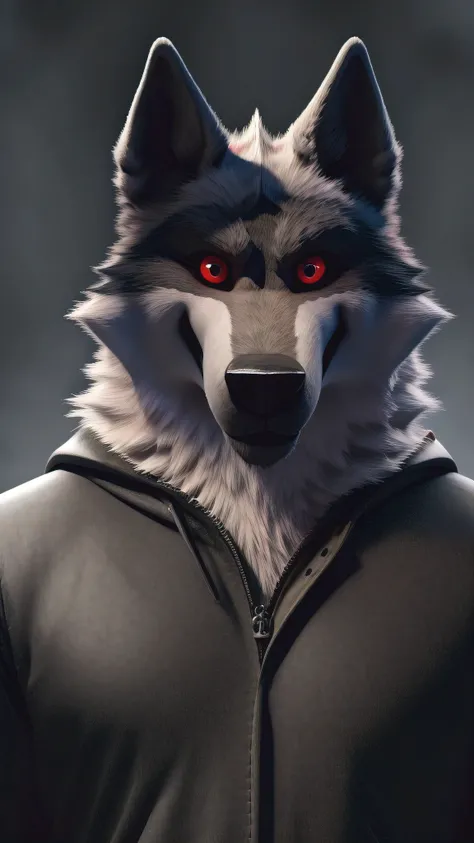 ultimate death wolf looking at the viewer and red eyes original art by terabruno