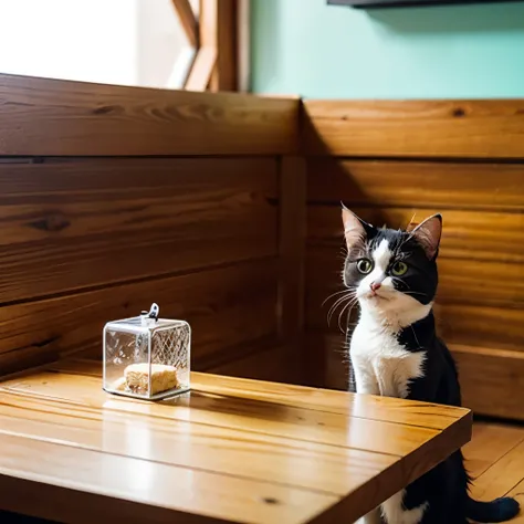 Cat Cafe、A cafe where cats are allowed to roam free、A girl plays a prank on a cat、