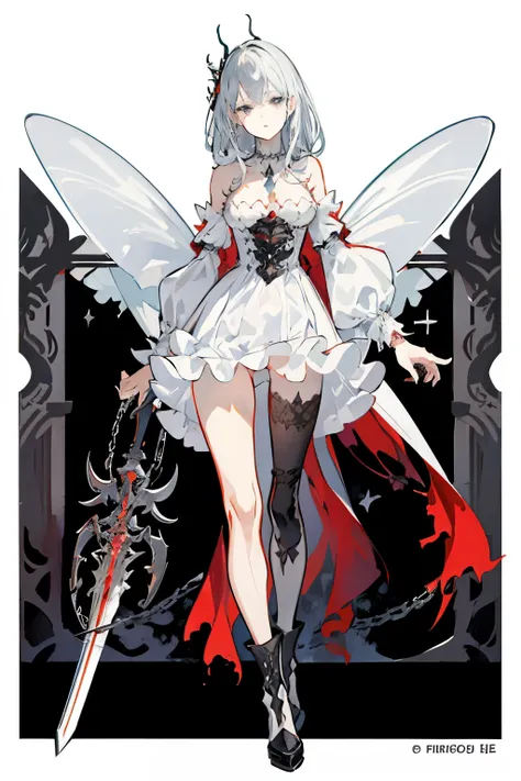  ((best quality)), ((masterpiece)), (detailed), 1girl, Character design, female, dynamic poses, long white grey hair, grey white eyes, very skinny, detailed, best quality, no accesoires around the neck, no shoes, prominent collarbones, skinny arms, flat st...