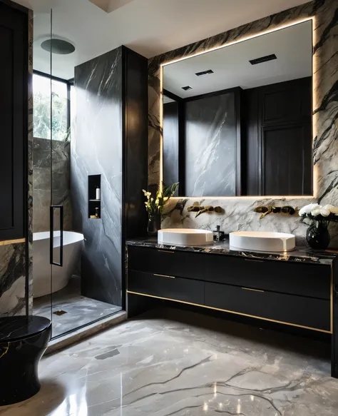 
Luxury bathroom design, light and dark slab stone