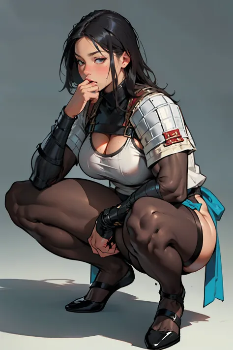 (high resolution, pixel perfect, gorgeous illustrations), (hyper quality, muste piece, etheric: 1.4), ((solo, 1girl)), ((nsfw)), ((breast sucking)), (((((squatting))))), cool atmosphere, black hair, ((Exquisite face)), ((((vulgarity)))), (((((((muscular)))...