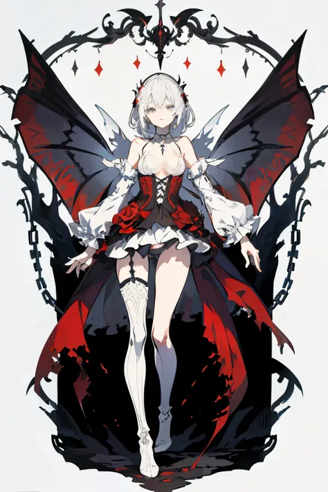  ((best quality)), ((masterpiece)), (detailed), 1girl, Character design, female, dynamic poses, long white grey hair, grey white eyes, very skinny, detailed, best quality, no accesoires around the neck, no shoes, prominent collarbones, skinny arms, flat st...