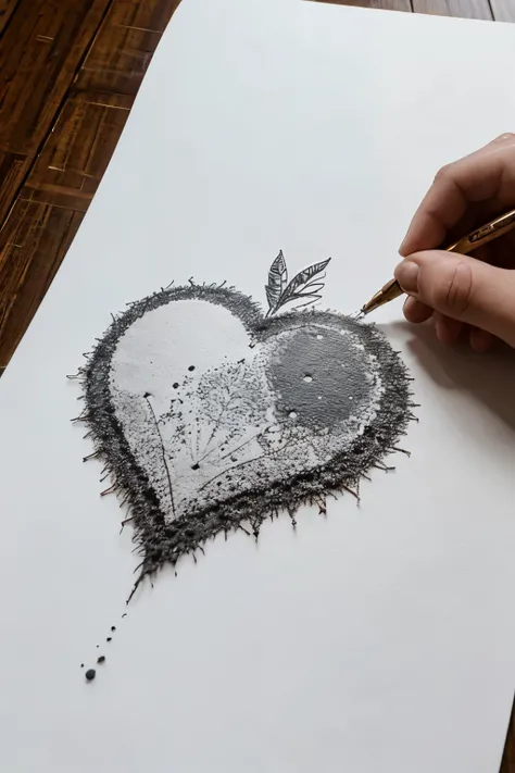 dibujo de luna creciente dentro de frasco en forma de corazon