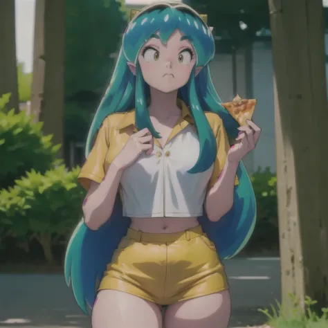 urusei yatsura lamu is eating a pizza. eating_pizza