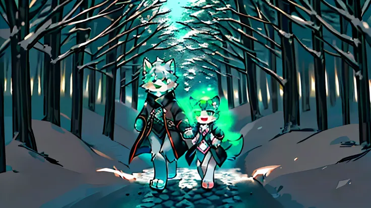 Majestic She-Wolf and Baby Wolf Strolling Through the Forest With a Touch of Snow
((Feminine))
Gray fur contrasts with the baby wolfs white fur
((Little girl wolf, teen))
Emerald green eyes
((Natural makeup, glowing skin))
Pale pink nose, adorable freckles...