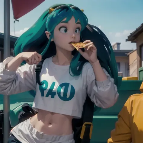 urusei yatsura lamu is eating a pizza. eating_pizza