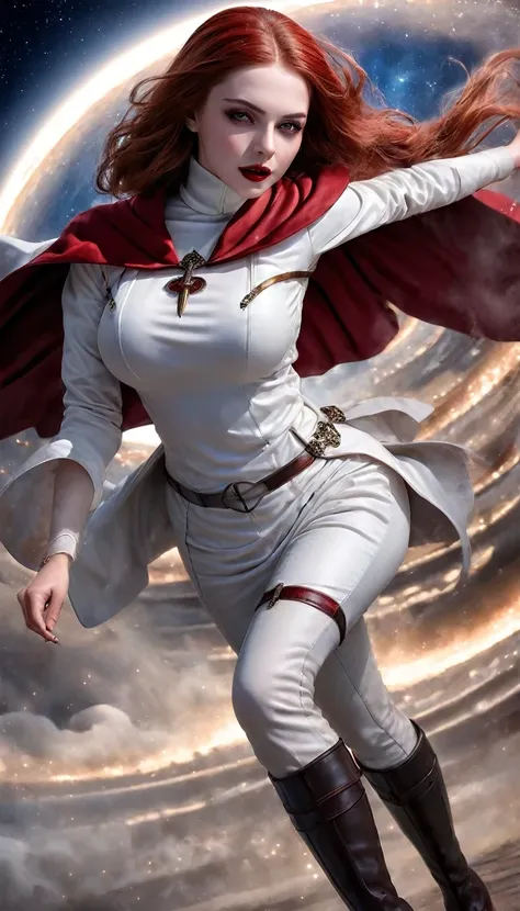 a picture of an exquisite beautiful female (nun: 1.3) vampire standing under the starry night sky on the porch of her monastary, action shot, dynamic angle (ultra detailed, Masterpiece, best quality), ultra detailed face (ultra detailed, Masterpiece, best ...