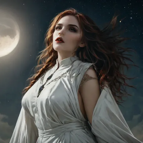 a picture of an exquisite beautiful female (nun: 1.3) vampire standing under the starry night sky on the porch of her monastary, action shot, dynamic angle (ultra detailed, Masterpiece, best quality), ultra detailed face (ultra detailed, Masterpiece, best ...