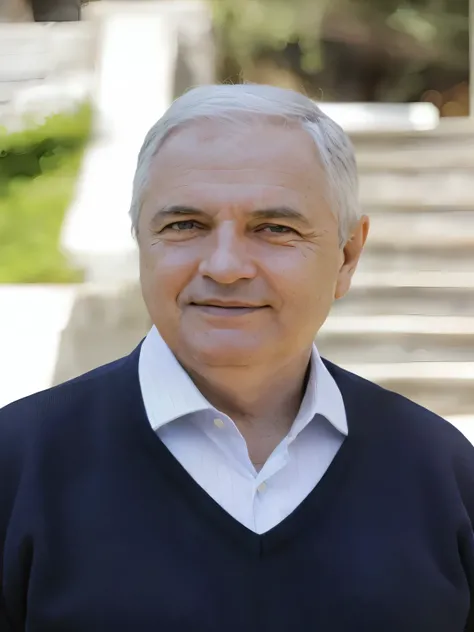 arafed man in a blue sweater and white shirt standing in front of a set of stairs, gerard kravchuk, george patsouras, vladimir abat-cherkasov, george doutsiopoulos, paolo eleuteri serpieri, ignacio fernandez rios, roman vlasov, andrzej marszalek