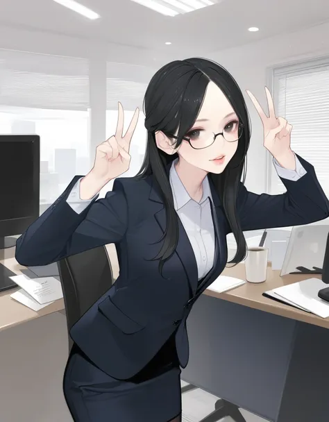 score_9,score_8_up,score_7_up,score_6_up,score_5_up, ,, hd5,ama_mitsuki,1girl,office lady, double v, long hair,black hair,black ...