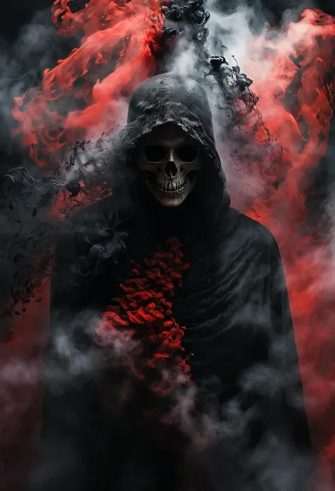 black grim reaper,  engulfed by black and red, best quality, ultra-detailed, dark and mysterious, gothic style, menacing presenc...