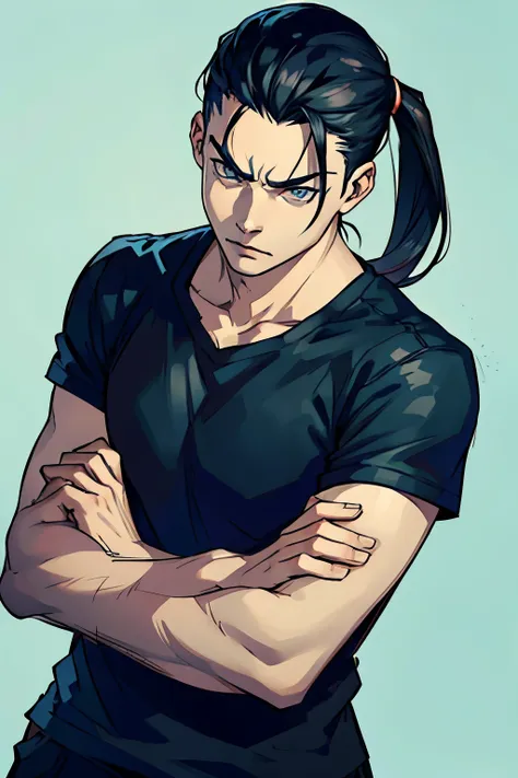 realistic anime style, cool boy, serious face, black shirt, slicked back hairstyle, several blood wounds on his face, no backgro...