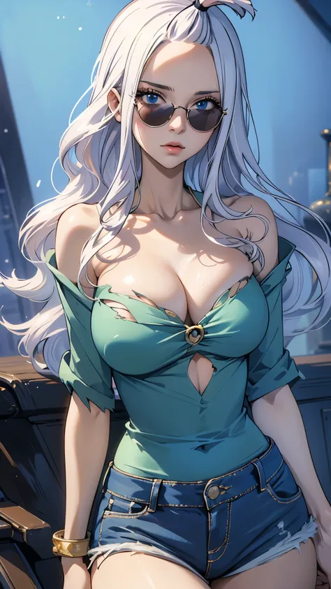 (best quality,highres:1.2),ultra-detailed,realistic,photorealistic:1.37,a beautiful girl (Mirajane Strauss from Fairy Tail) model in a pop style,18 years old,long legs,medium breasts,extremely detailed face (with emphasis on azure eyes),Her red-colored hai...