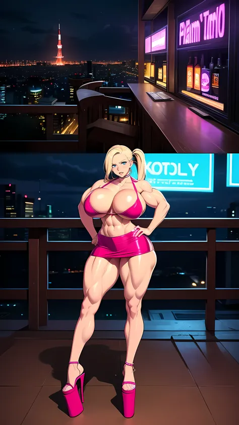 (((massive female bodybuilder:1.2))), full body, NSFW:1.2
1girl,  (((bimbo))),(hoop earrings, puffy lips, painted lips, thick lips) ((platform heels))
blonde hair, (short twintails) (wide hips:1.2), ((Long Legs:1.2)), thick thighs, (((huge breasts))), (hug...