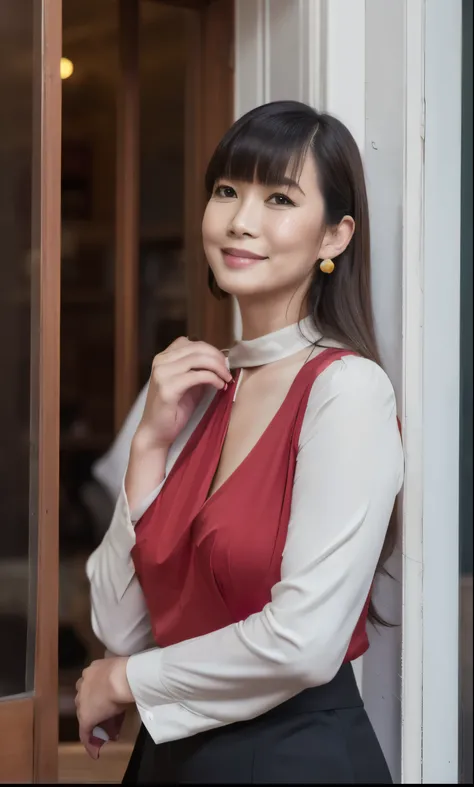 ((highest quality)), ((8K)), ((masterpiece:1.3)), (Perfect look), (Photorealism:1.6), (A walking Japanese mature woman), (Woman window shopping), Blurred Background, Japanese Mature, 62 years old, ((Realistic skin texture)), (Fine wrinkles all over the ski...