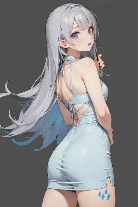 (Super detailed、Ultra-high resolution、Detailed Background)、((Flat Color))、((colorful))、((Floating colorful water))、1 female、break、body paint、Feminine beauty、Warm body type、 1.8、Sexy Random Pose、Back view、
Long Hair、Silver Hair、micro mini dress