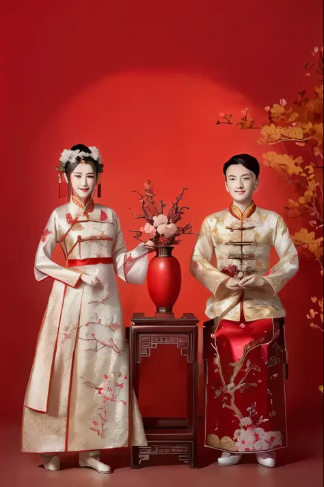 they are dressed in traditional chinese clothing and holding a vase, traditional chinese clothing, with acient chinese clothes, ...