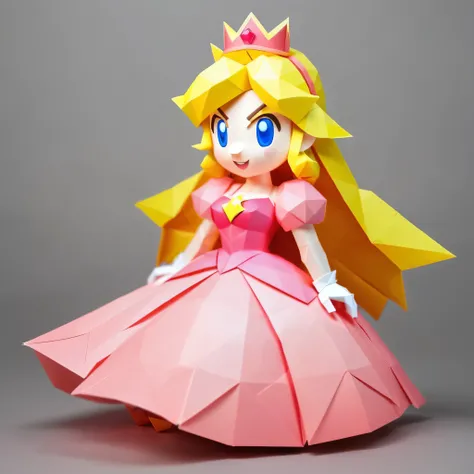 Create an amazing image of Princess Peach from Super Mario using the Glowing Origami art style