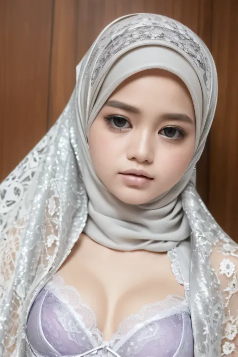 ((SLEEPING BEAUTY)), ((EYES WIDE )), ((OPEN BIG HUGE EYES)), ((FULL LACE)), Very Thin body (Wearing Bra Lingerie), (((HIJAB MALAY GIRL))), masutepiece, High quality, UHD 32K, Realistic face, Realistic skin feeling , A Malay Lady, 8 years old, , Very cute a...