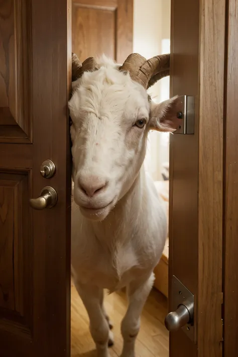 ((best quality)), ((masterpiece)), (detailed), goat opens the door