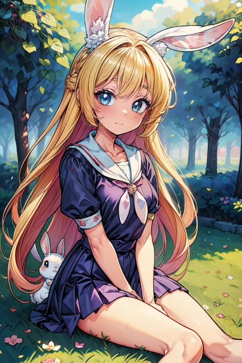 (Masterpiece3.0, best quality2.0, cutepainting ilustrasion)💗💗💗📸flat painting style, Harajuku style, complete body, impresive eyes, seductive look, ultra realistic art lively anime girl with long hair sitting on the ground with a cat, an anime drawing by Sh...