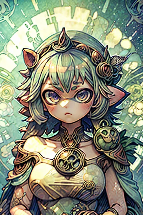 ((Detailed face)),Real Anime、((Mucha's style)),(((Splatoon Girl)))、(Vulgar),(Portraiture)、美しいPortraiture、beauty,, Sharp face line、Golden Eyes、Golden tentacle hair,Side Ponytail,(Put your arms behind your back:1.2),((Sex addiction)),gigantic breast、Deve...