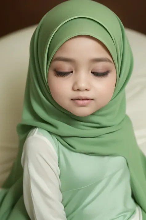 ((sleeping beauty)), ((eyes wide )), ((open big huge eyes)), very thin body (wearing bra lingerie), (((hijab malay girl))), masu...