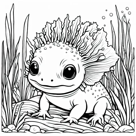 A cute Axolotl, cartoon, Coloring Book, ColoringBookAF,