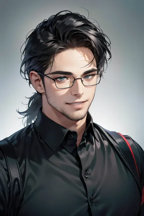 (Best quality,4K,8K,a high resolution,masterpiece:1.2),ultra detailed,(realistic,photorealistic,photo-realistic:1.37),39 year old man,3 day beard,Beautiful anime,portraits,strong,masculine,dark hair,Sharp jawline,Mesmerizing eyes,Perfectly styled hair,cool...