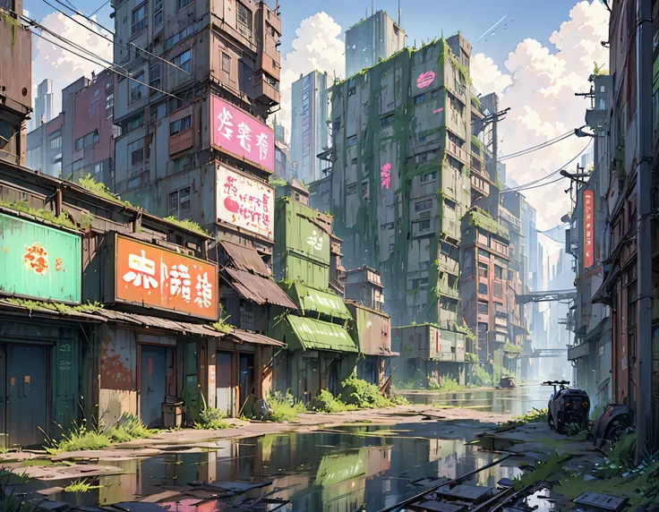 (masterpiece, best quality:1.2), Near-future cities, scenes from science fiction movies, acid rain, neon signs, buildings, Abandoned city, big city, Unmanned,