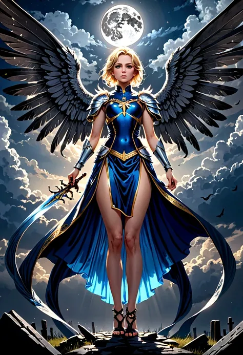 (a model shot taken from the rear: 1.5), 16K, ultra detailed, masterpiece, best quality, (extremely detailed), arafed, dnd art, portrait, full body, aasimar, female, (Masterpiece 1.3, intense details), female, paladin, holy warrior, spread large feathered ...