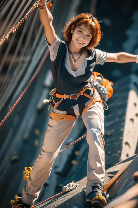 (18 year old woman climbing in summer:1.5)、(Gentle smile:1.2)、(The best quality at its best:1.4), (Super detailed), (Very detailed CG unified 16k), Beautiful woman with perfect figure: 1.4, Sharp focus: 1.2, Very detailed, High-quality RAW color photos, Pr...