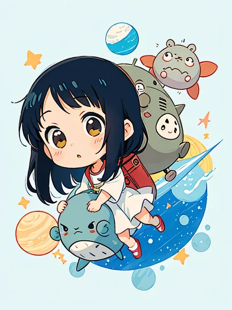 Hayao Mayazaki style, Kawaii Design, The most beautiful girl of all time、Chibi,  totoro, Space Travel