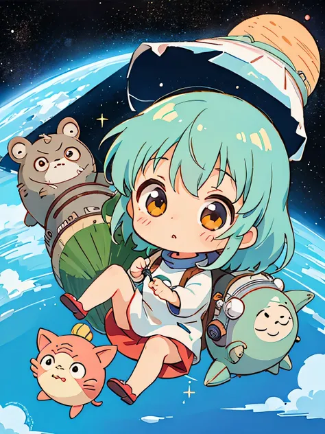 Hayao Mayazaki style, Kawaii Design, The most beautiful girl of all time、Chibi,  totoro, Space Travel