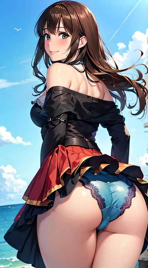 ((Tabletop, highest quality, High resolution, , Pixel Perfect, 4K, ))), Beautiful woman,, alone, beauty、The whole body is visible、 (((Sexy Witch Cosplay), Long dark blonde wavy hair、Off-the-shoulder jacket,　Dark blue flared skirt、、Mid-wave hair, bangs, Bro...