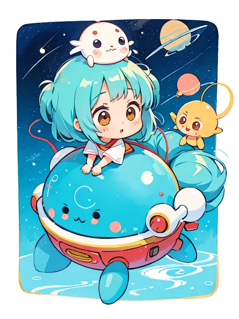 Hayao Mayazaki style, Kawaii Design, The most beautiful girl of all time、Chibi, Cute Aliens, Space Travel