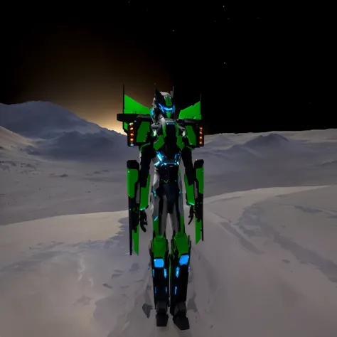 a black colored male transformer with green inserts, symmetrically arranged green parts, on the frontof the body not transparent cabin, on the back - aircrafts wings, arms from elbows to hands look like the front part of a aircraft, wheels are visible on t...