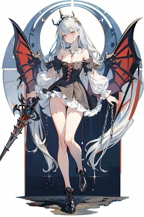  ((best quality)), ((masterpiece)), (detailed), 1girl, Character design, female, dynamic poses, long white grey hair, grey white eyes, very skinny, detailed, best quality, no accesoires around the neck, no shoes, prominent collarbones, skinny arms, flat st...