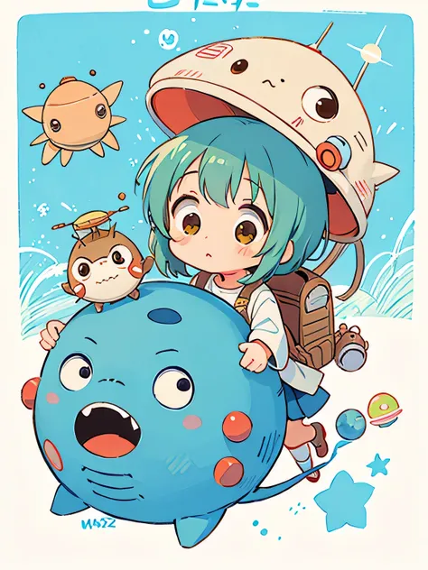 Hayao Mayazaki style, Kawaii Design, The most beautiful girl of all time、Chibi,  totoro, Space Travel, Mars, Spaceship