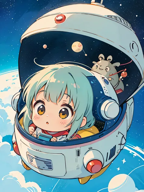 Hayao Mayazaki style, Kawaii Design, The most beautiful girl of all time、Chibi,  totoro, Space Travel, Spaceship