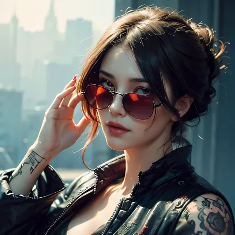 colorful beautiful woman wearing sunglasses: black ink flow: 8k resolution photorealistic masterpiece: by aaron horkey and jerem...