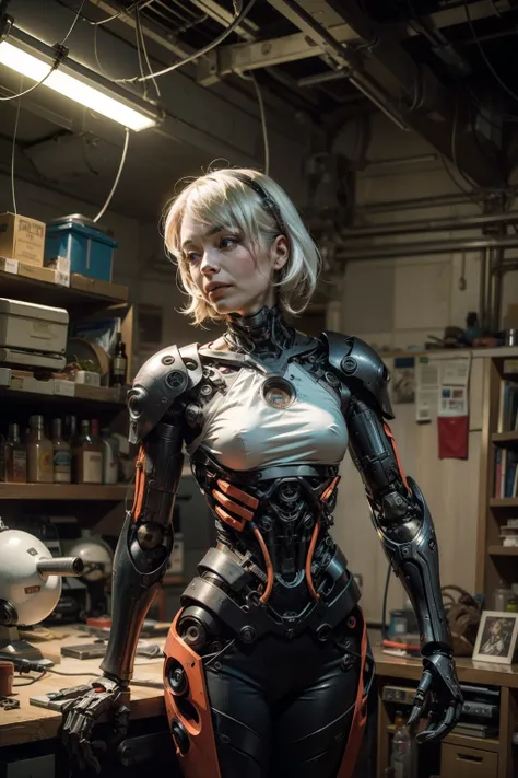 ((1 cyber girl in front of the camera)) (Mechanically made limbs:1.2),((mechanical limbs)),(Blood Vessels Attached to Tubes),(mechanical vertebra attaching to the back),((mechanical cervical attachment to the neck)),inexpresivo,(alambres y cables que se fi...