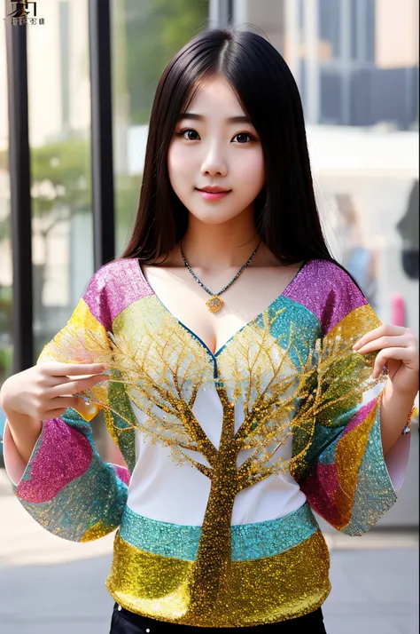 /I cute pretty beautiful gorgeous Korean female college students, crystal tree with crystal leaves and crystal branches, colourful reflections, photo realistic, --ar 9:16 --style raw