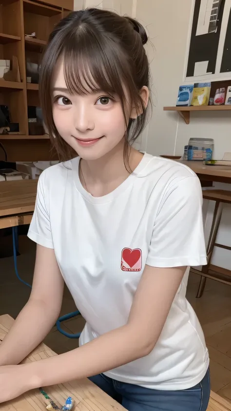 closeup shot , Best picture quality (8K, high resolution, Masterpiece: 1.2), super detailed,  215 Short Hair, 16-year-old woman, 

situation: Scenes of people working on DIY projects at home。
clothing: Casual clothing that is easy to work in（T-shirt and je...